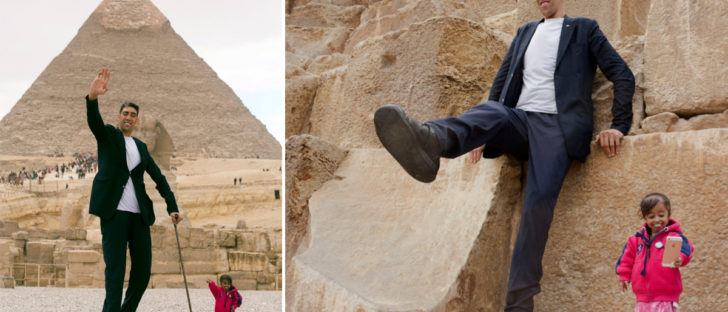World's Tallest Man Meets World's Smallest Woman At The Great Pyramids Of Giza - Egypt