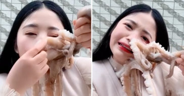 Woman Tries To Eat Octopus Alive, Screams In Pain As Octopus Won't Let Go